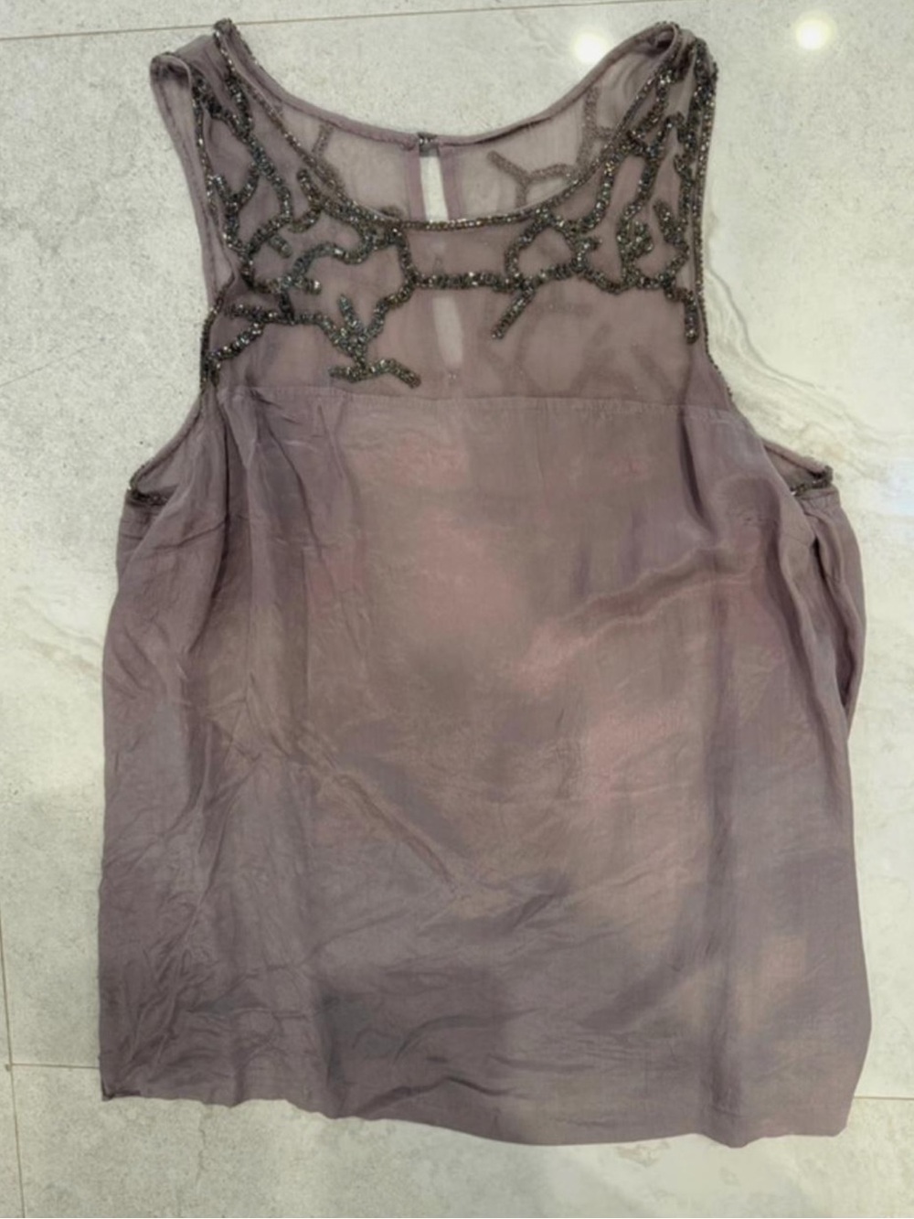 Matty M Mauve Beaded Mesh Yoke Tank
